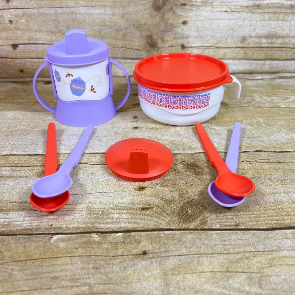 Tupperware Winnie The Pooh Baby Feeding Set- Sippy Cup Snack Bowl Spoons NEW